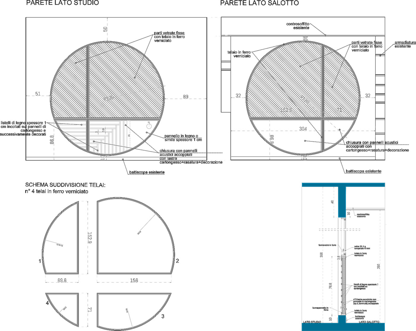Trasformare una vetrata interna in un piccolo gioiello di interior design. Disegni progettuali | Bottega di Architettura