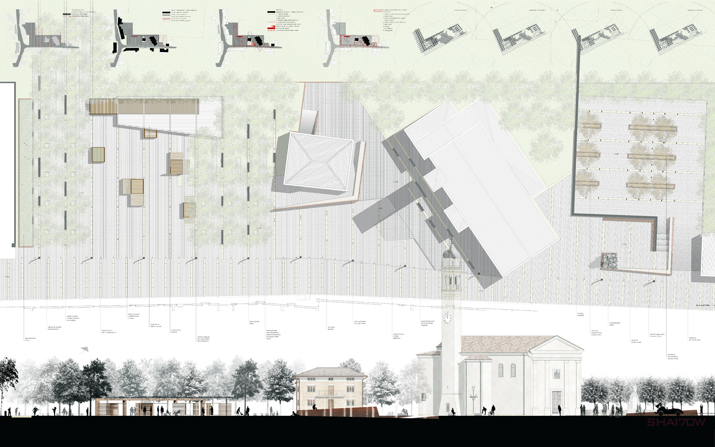 La nuova piazza di Asigliano Veneto, uno spazio pubblico tracciato dall'ombra a ricomporre i lembi sfrangiati del tessuto edilizio. Planimetria di progetto | Bottega di Architettura