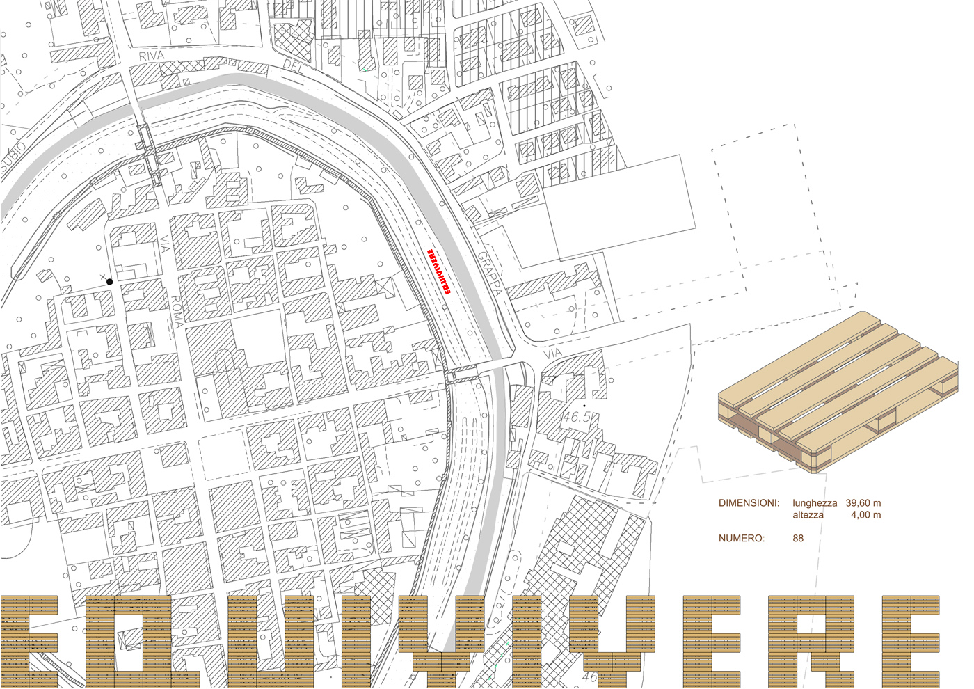 Installazioni urbane per una rassegna sulla sostenibilità. La super-scritta, progetto | Bottega di Architettura