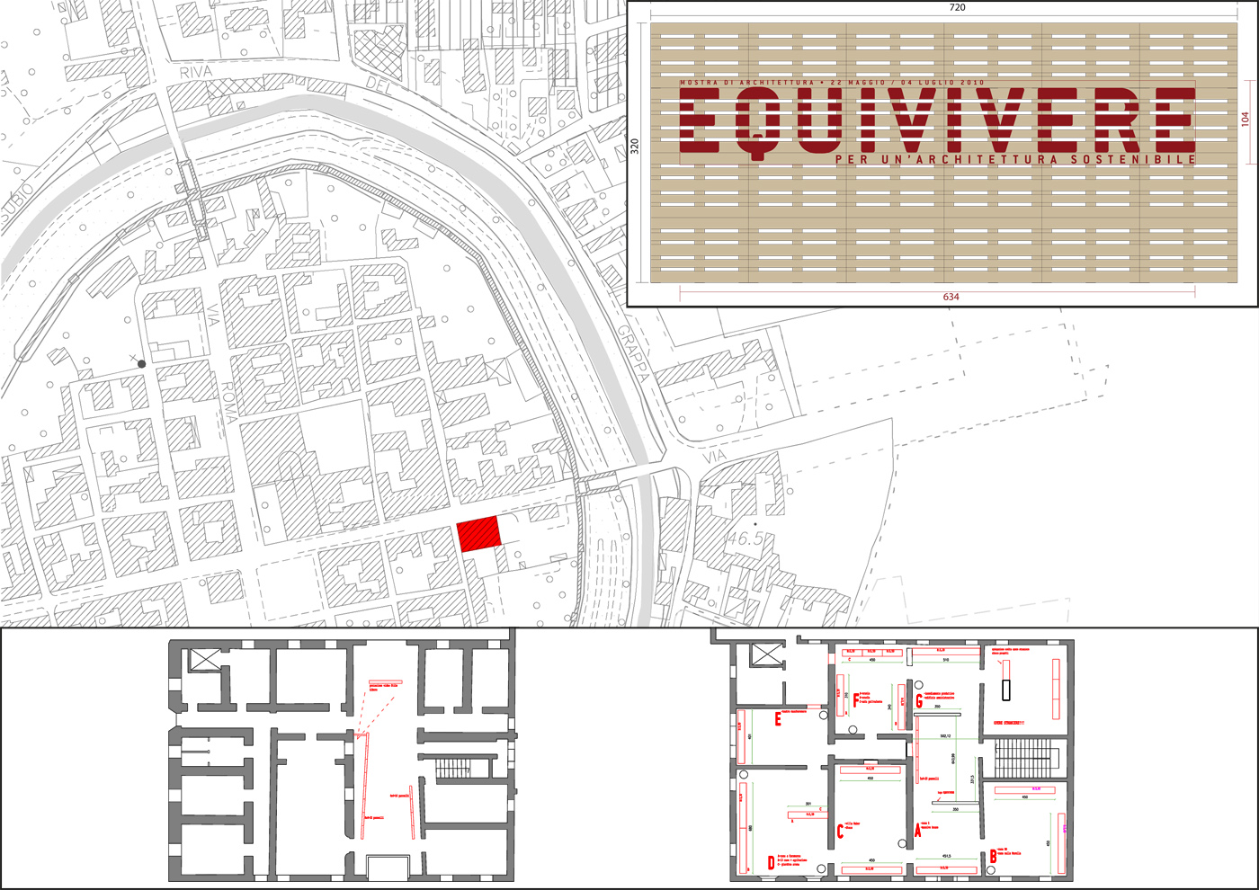 Installazioni urbane per una rassegna sulla sostenibilità. Le quinte all'ingresso della mostra. Progetto | Bottega di Architettura
