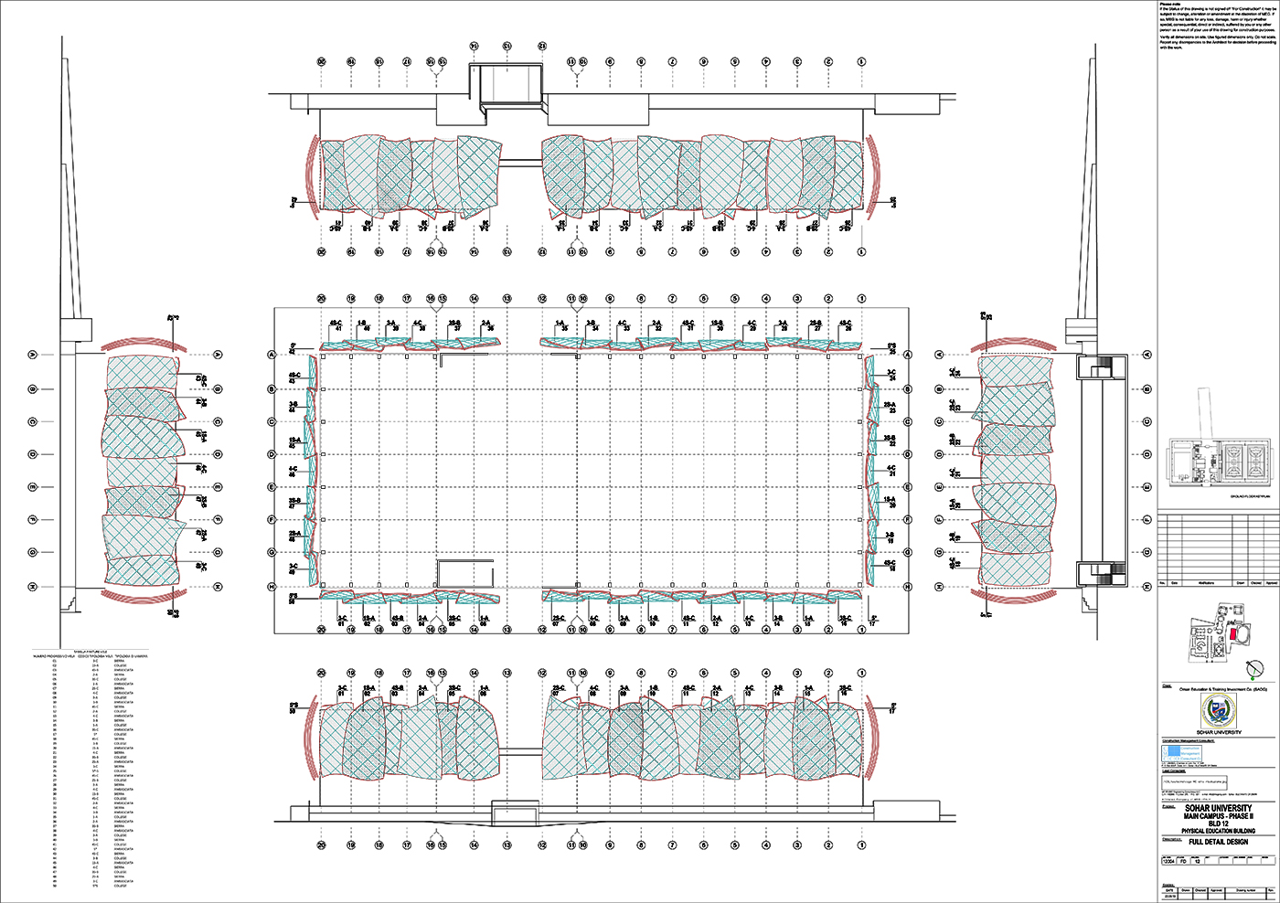 Il nuovo centro sportivo della Sohar University, in Oman, con le sue iconiche vele | project management | planimetria e organizzazione delle vele by Bottega di Architettura