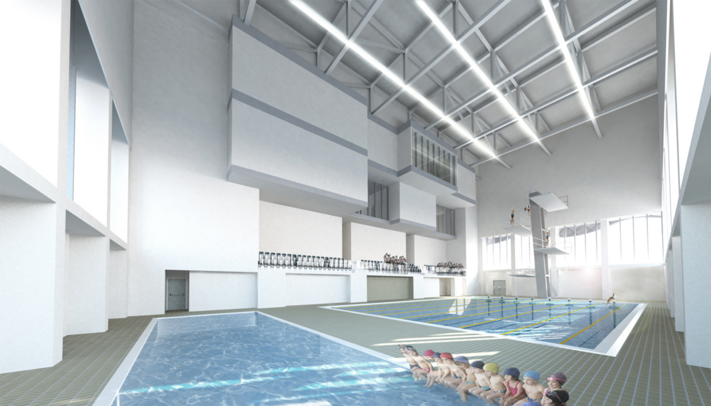 Il nuovo centro sportivo della Sohar University, in Oman, con le sue iconiche vele | project management | render interno by MEG | Bottega di Architettura