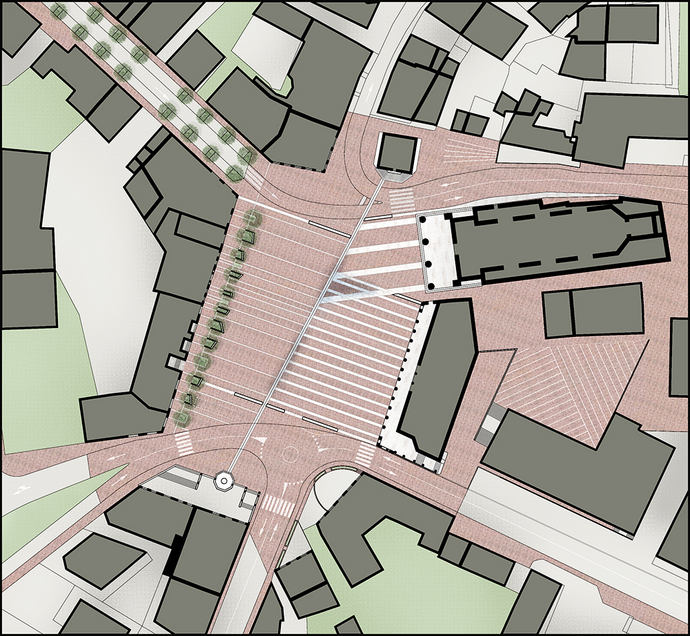 La riqualificazione della magnifica piazza monumentale di Valdobbiadene trasforma le impronte storiche degli edifici in uno spartito di segni che restituisce l'uso pedonale alla città | planimetria | Bottega di Architettura