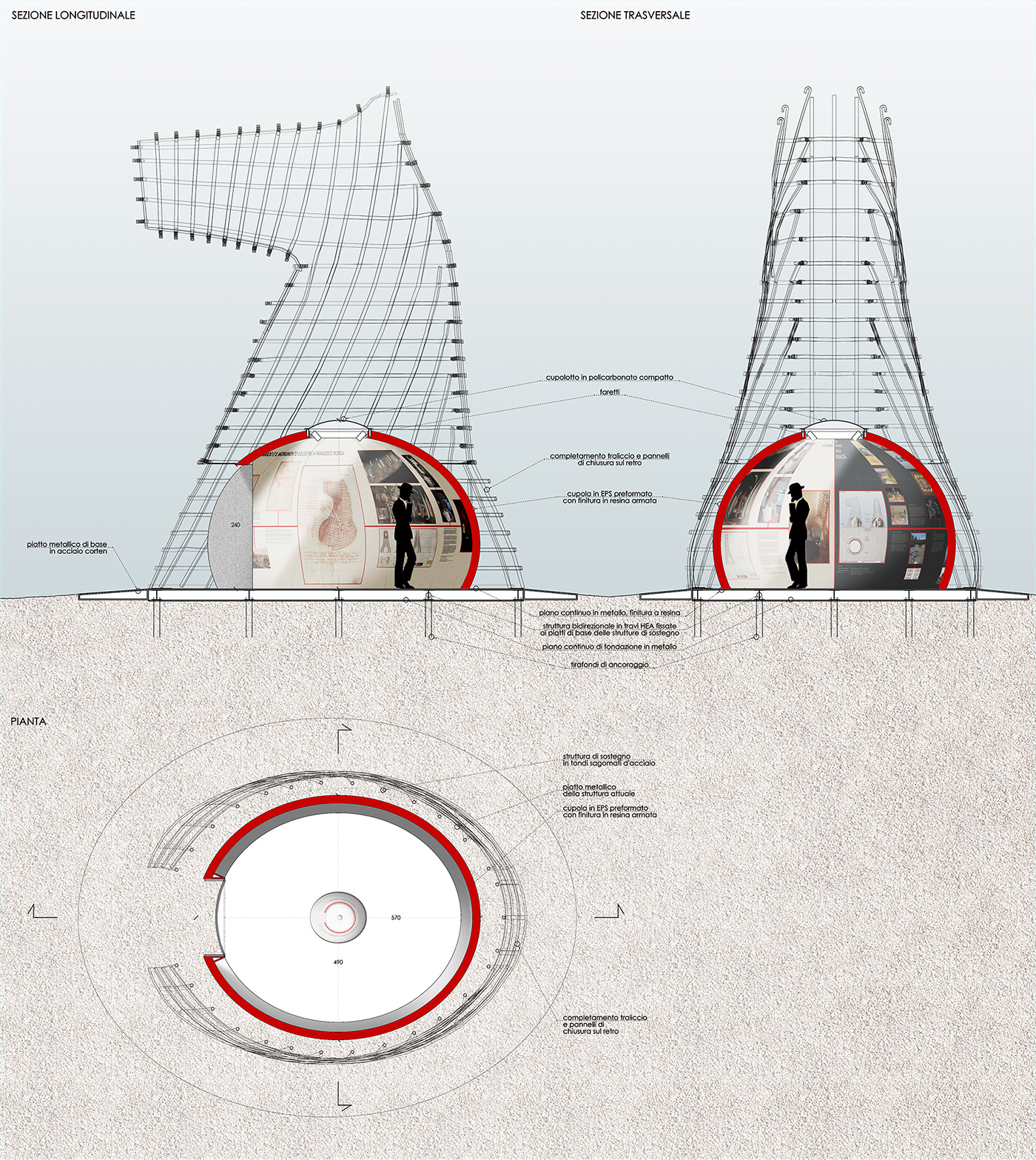 LA LUNA E IL COLOSSO | un'opera visionaria che rinnova il cavallo di Leonardo di Vinci | progetto della bolla come hub espositivo | Bottega di Architettura